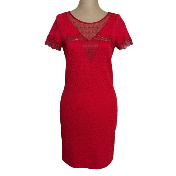 The Kooples Mini Dress size XS Cherry Red Lace Front Textured - Picture 3 of 11